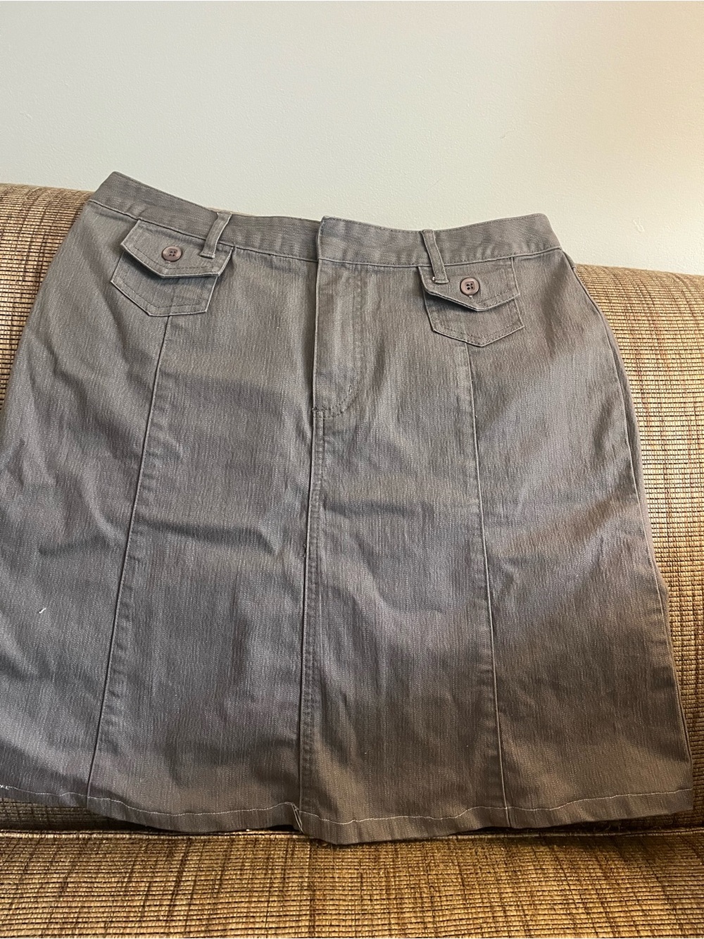 Christopher & Banks Gray A-Line Skirt with Buttoned Flap Pockets